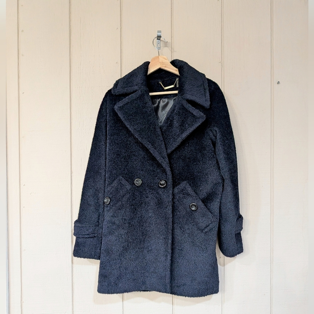 Trina Turk Nancy Pea Coat Navy Wool Alpaca Mid Length